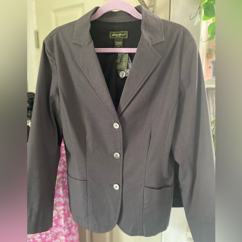 NWT Eddie Bauer Women's Charcoal Plaid Blazer, Size 12